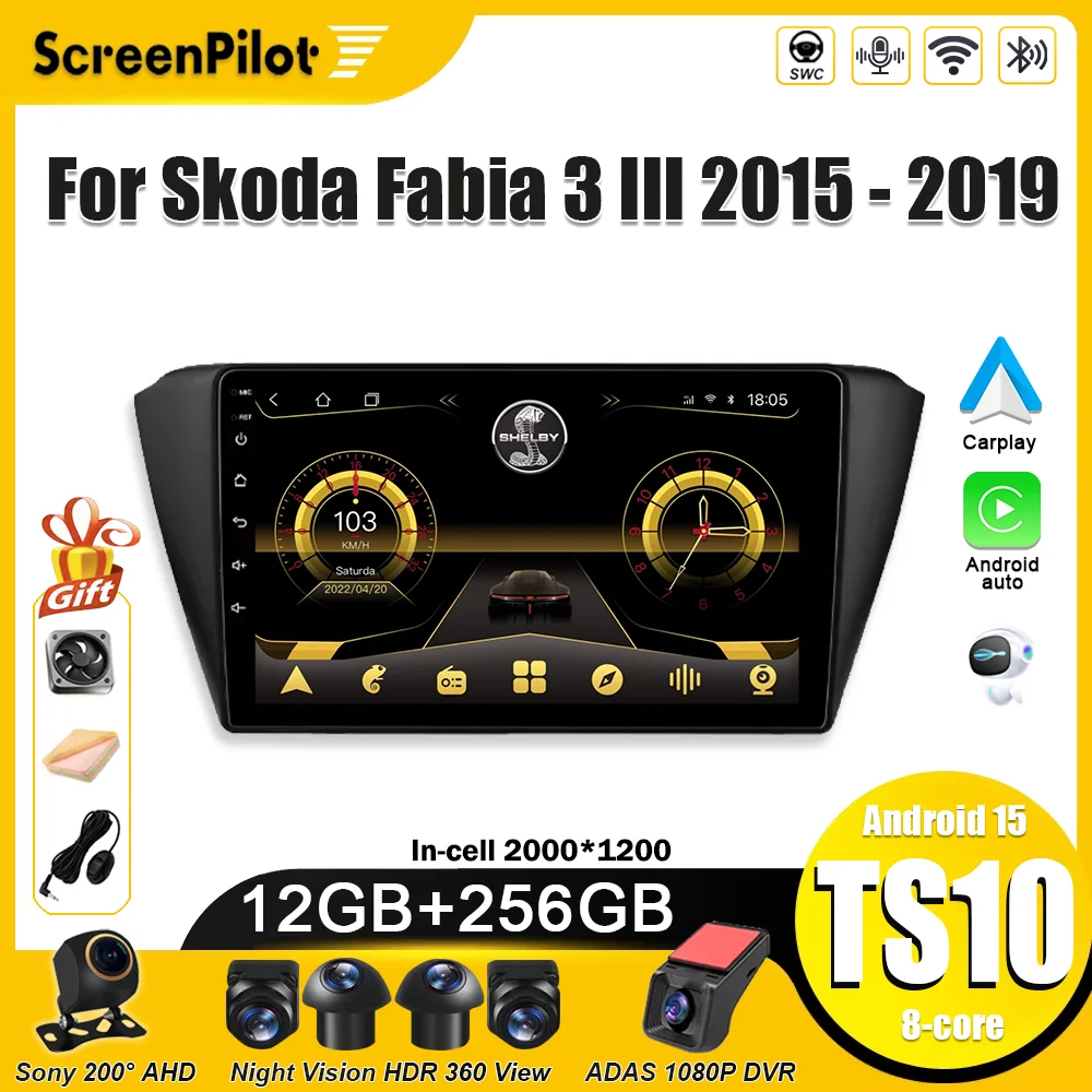 For Car Radio Skoda Fabia 3 III 2015 2016 2017 2018 2019 Android 16 Multimedia Video Player Carplay Touch Screen GPS Navigation
