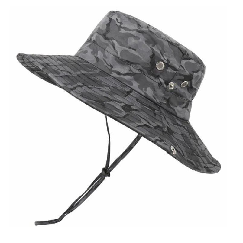 Hat Men Summer Camouflage Bucket Hat Unisex Adjustable Anti-UV Outdoor Fishing Cap Breathable Mesh Wide Brim Sun Hats Wholesale