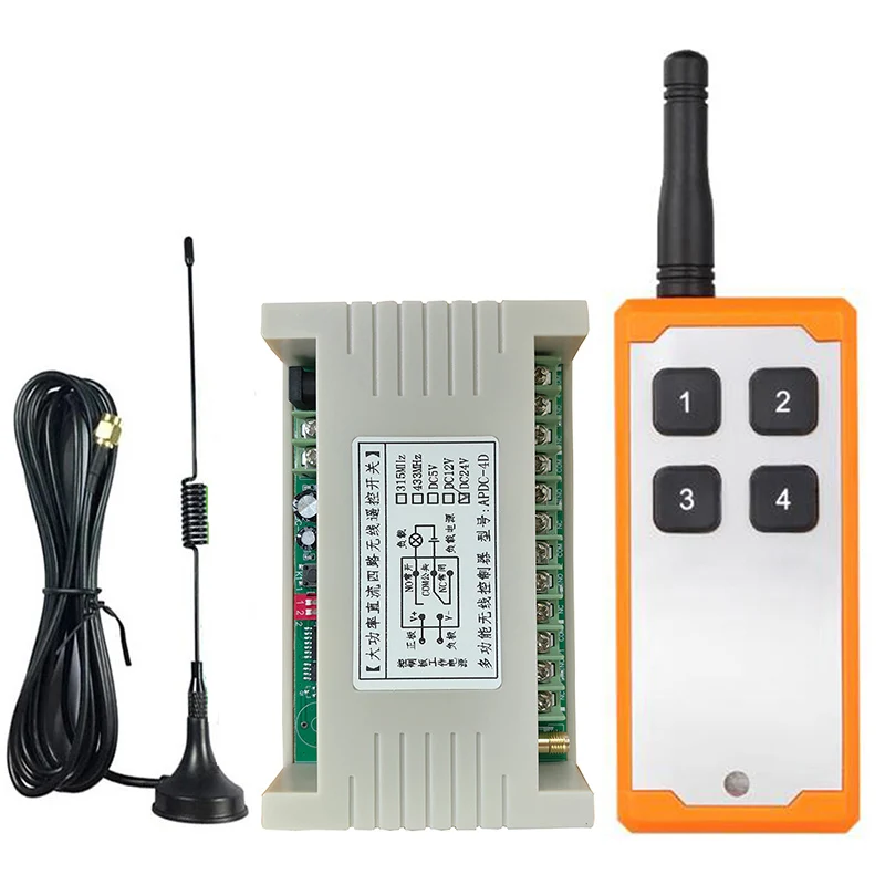 

DC 12V 24V 4CH 30A RF Wireless Remote Control Switch Radio Receiver With 2000M Long Distance Remote controller Suckers antenna