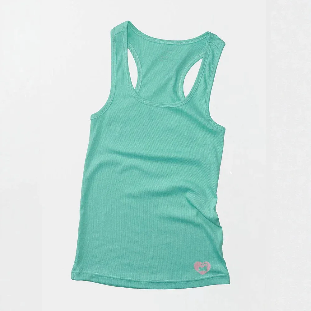 Hot Pink Racerback Tank Top Bottom Heart Logo Ribbed Slim Fit Basic Sleeveless Camisole