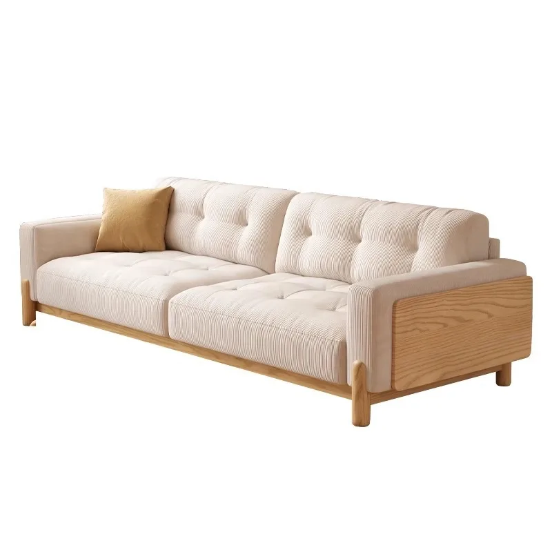 

Log Cream Wind Ash Wood Solid Wood Sofa Small Apartment Solid Wood Simple Modern Living