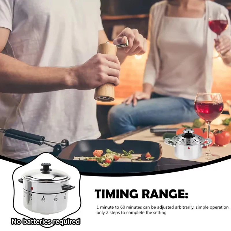 Stainless Steel Kitchen Timer Mechanical 60 Minutes Cooking Countdown Reminder Time Manager Household Kitchen Gadgets Tool