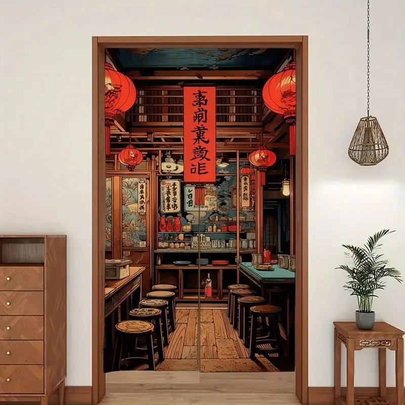 VIKAMA Ramen Shop Izakaya Red Lantern Half Door Curtain Window Treatment Kitchen Curtain Room Divider Japanese Decor Soft