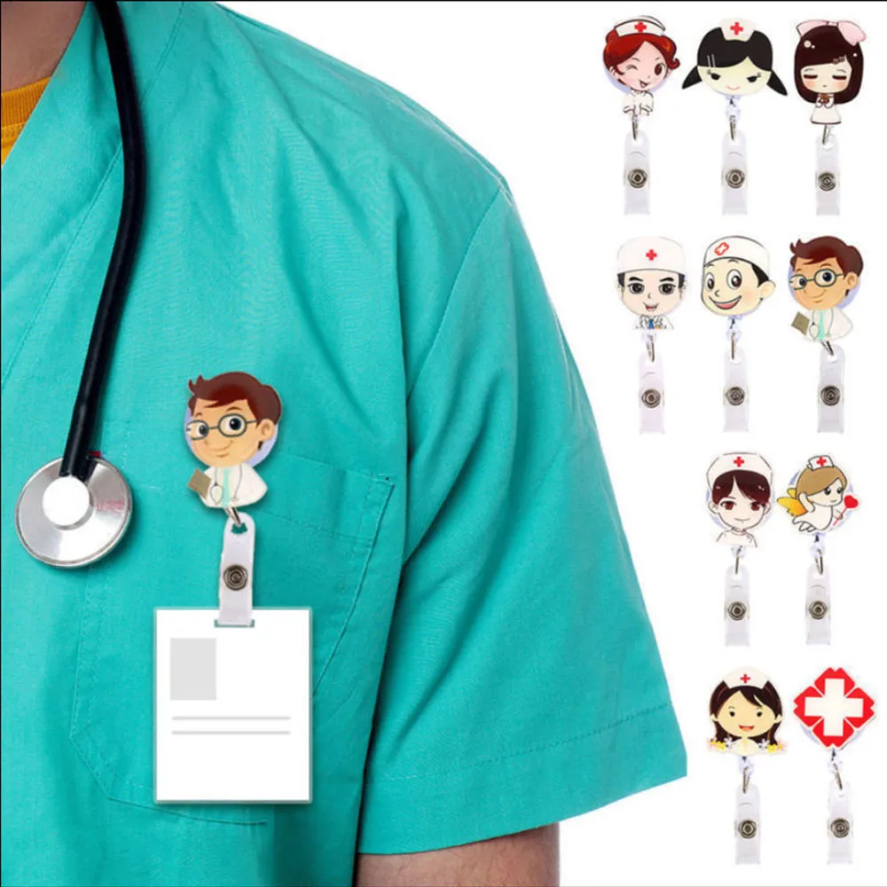 

1PC Nurse Retractable Doctor ID Name Card Badge Reel Badge Holder Clip Card Holder Clip Office Supplies Name Card Holder