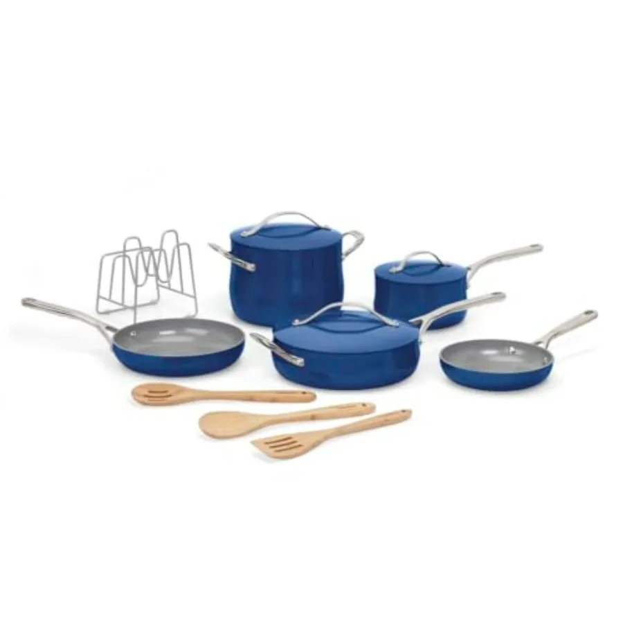 

Culinary Collection 12Piece Pots and Pans Set PURELYCERAMIC Nonstick Sapphire