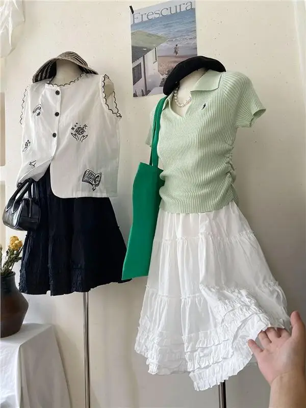 

Sweet Ballet Sle f Skirt with Ruffle Cake Design A-Line Five-Quarter Length Women's Summer Slimming Salt System Girl