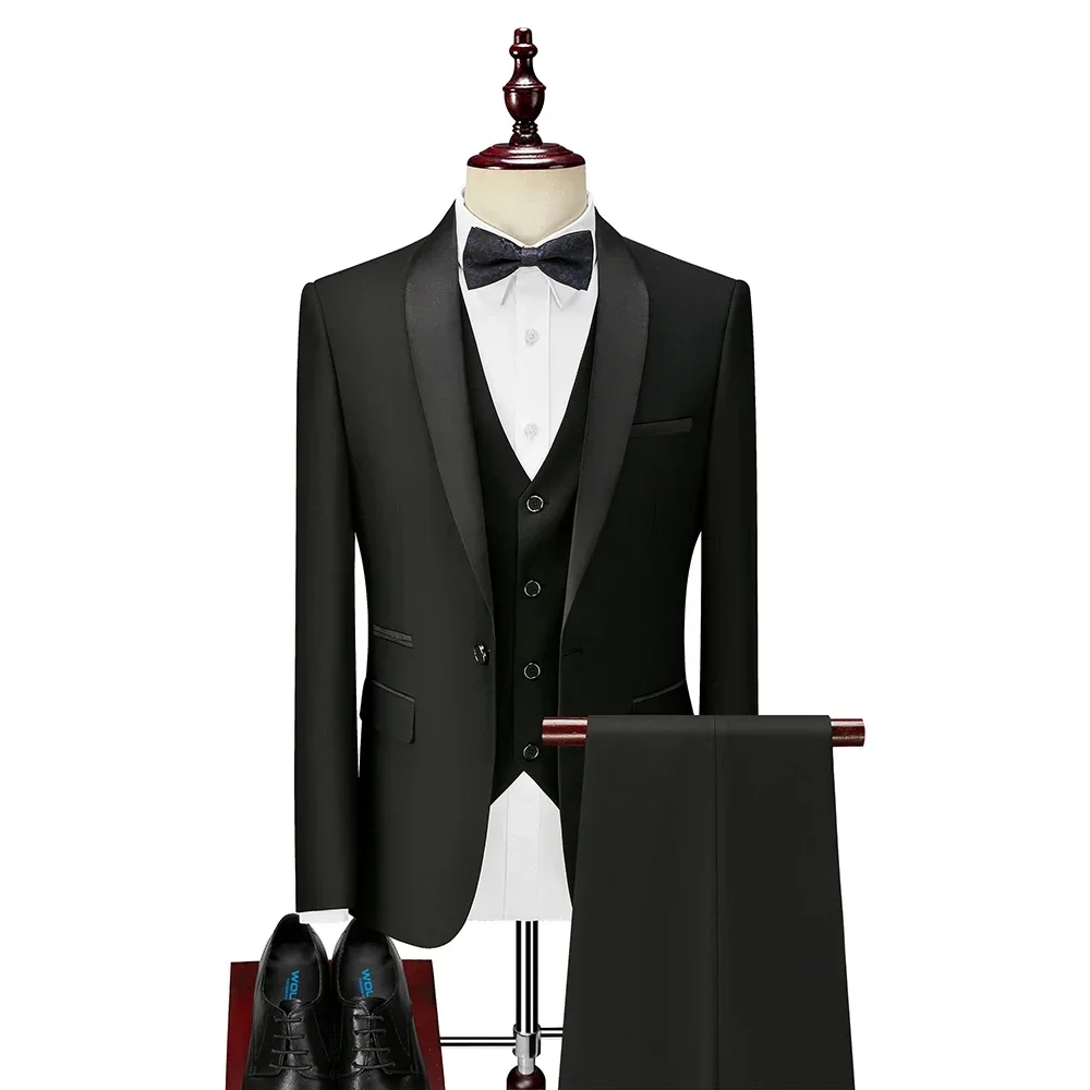 3 Pieces Formal Men Suits For Boyfriend Slim Fit Wedding Tuxedos Black Formal Groom Jacket With Pants Vest