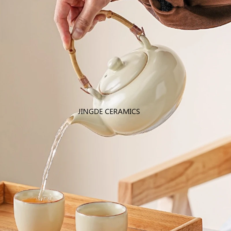 Ceramic Office Beam Pot Home Tea Making Set Ceramic Kung Fu Tea Set Tea Ceremony Accessories 2/4pcs Cups+1pc Teapot Teaware Sets