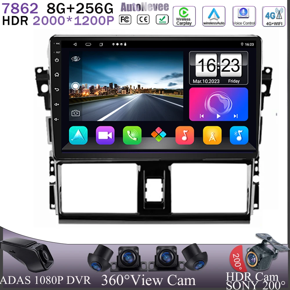 

Android 13 для Toyota Vios XP150 2013 - 2020 5G WIFI QLED автомобильный DVD Carplay Радио мультимедийный процессор DSP No 2Din GPS центральный экран