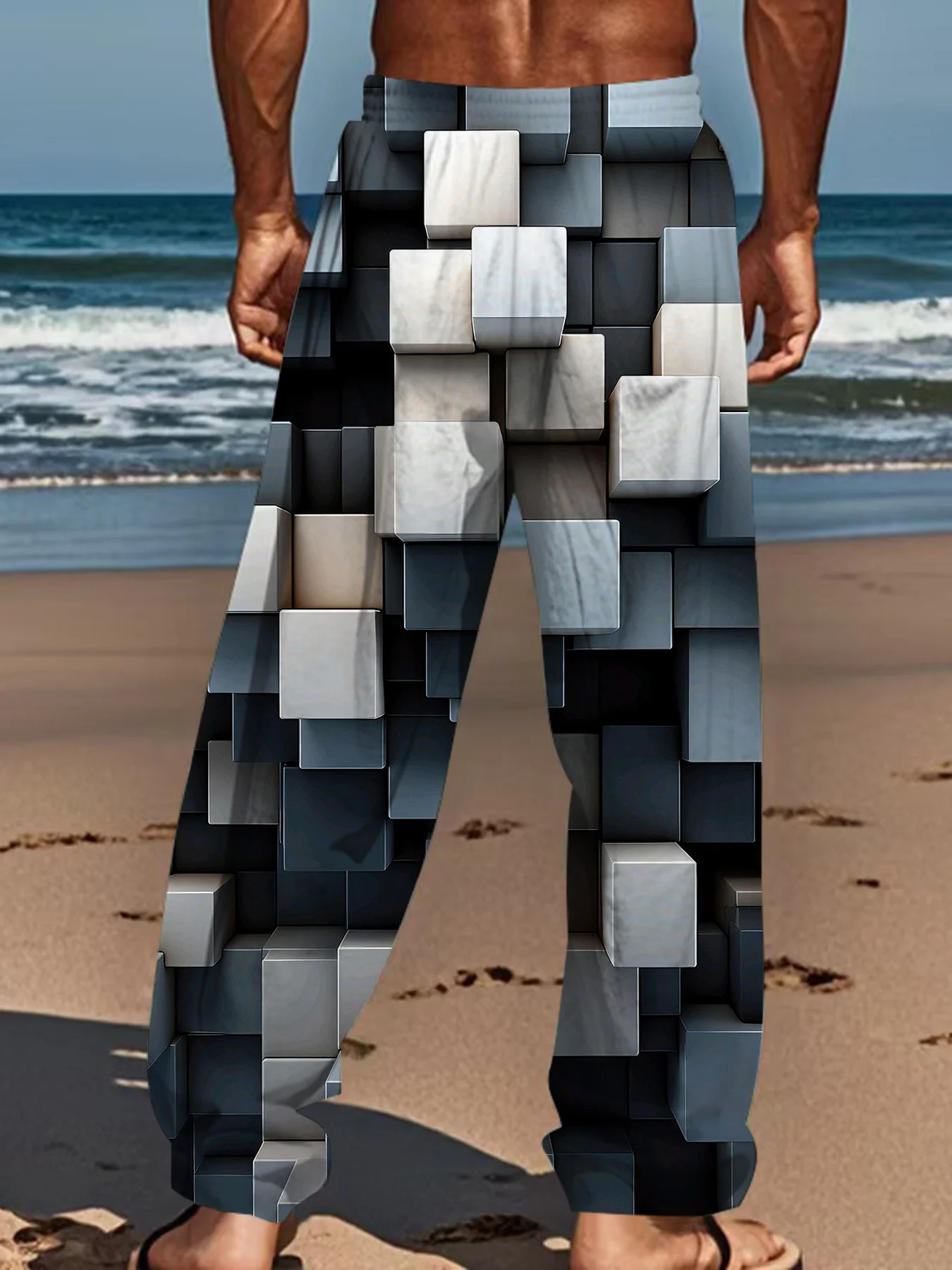 Neuheiten 3D-Optik-Kunstdruck Unisex Gerade Geschnittene Hose Lässige Weite Hose für Streetwear, Strandurlaub und Tägliche Ausflüge – Detail 9