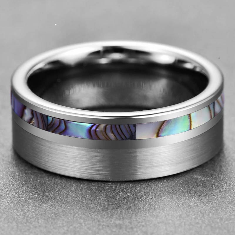 Nuncad 8mm Natual Abalone Shell Tungsten Carbide Ring Silver Color Matte Surface Promise Jewelry Engagement Men Rings Anillos