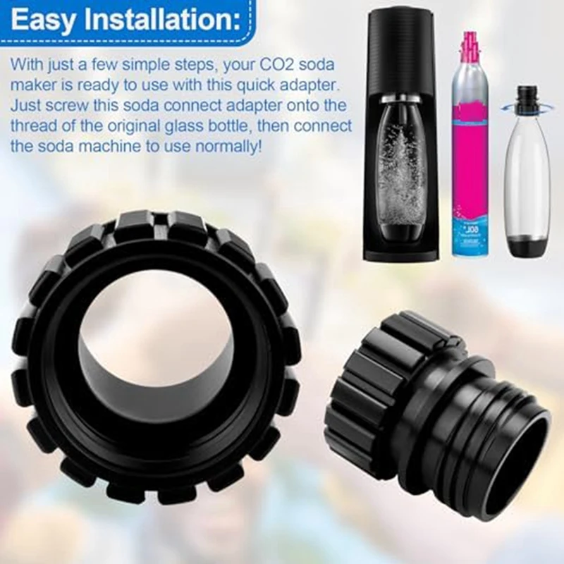 Black Quick Connect Soda Bottle Adapter, Soda Maker Bottle Attachment Refill Cap For Connecting Glass Bottles To Soda Machines