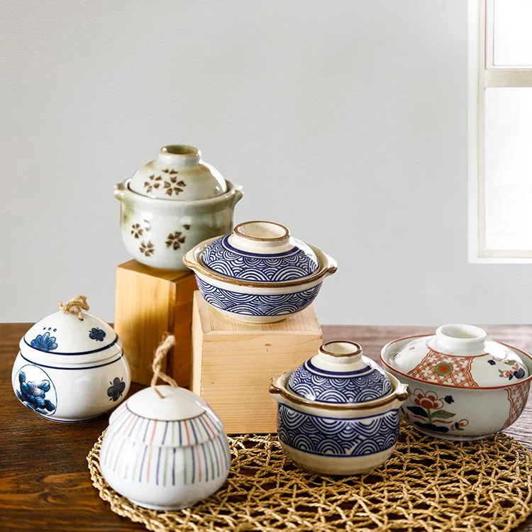 

Japanese and Korean Tableware Ceramic Stew Cup with Lid Soup Cup Water-proof Steamed Egg Bowl Stew Pot Ceramic Bird's Nest Cup