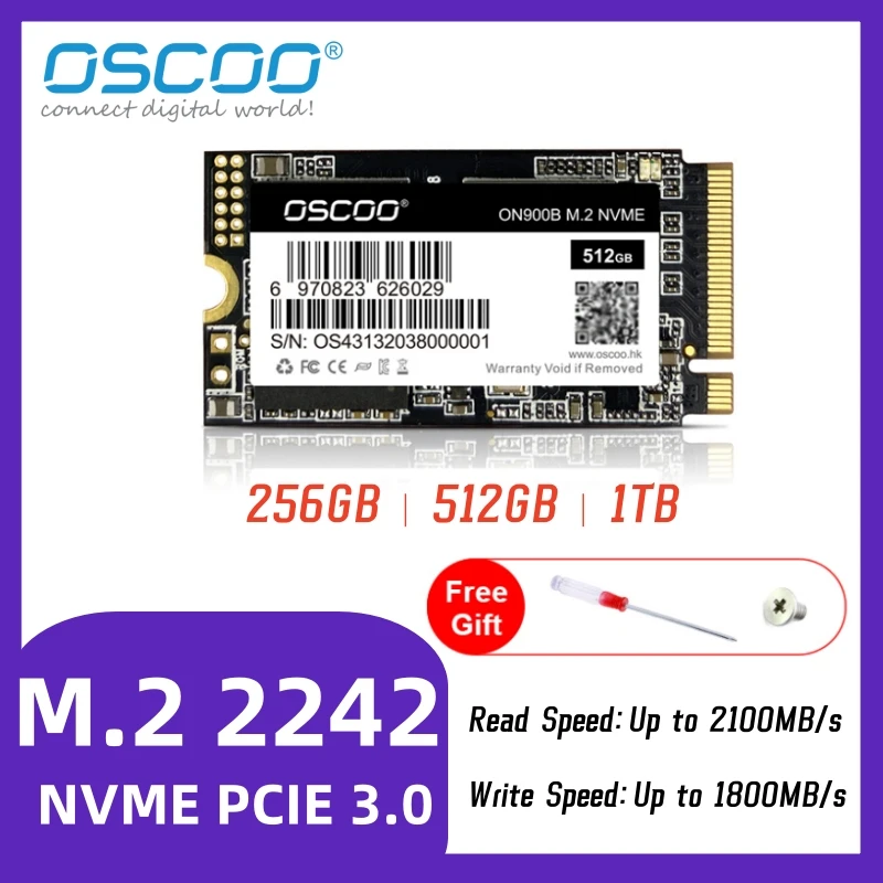 

OSCOO M.2 NVMe PCIe 3.0 SSD 1TB SATA Internal Solid State Drive M.2 2242 2100MB/s Hard Drive for Laptop Desktop