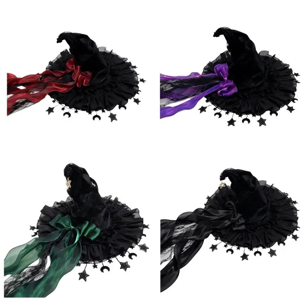 Fashionable Wide Brim Witch Hat Ruffle Brim Gothic Dark Style Gothic Hat Lace Trim Cosplay Costume Hat Women’s Costume
