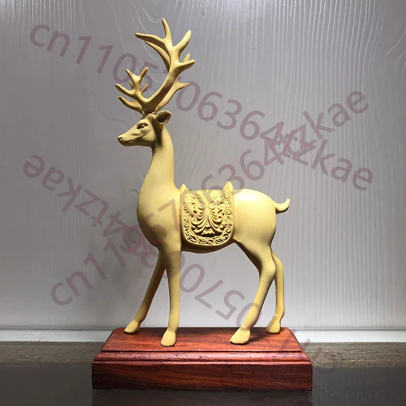 

Auspicious Deer for Safe Travels - Fine Boxwood Carving on Rosewood Base, High-End Home Decoration & Auspicious Gift Idea