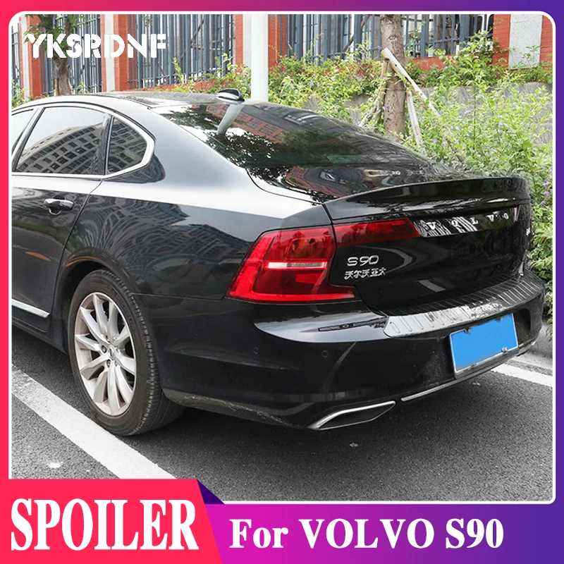 

Для Volvo S90 2017 2018 2019 2020 черный карбоновый задний багажник крышка Ducktail губный спойлер крылья автомобиля внешняя тюнинговая часть аксессуаров