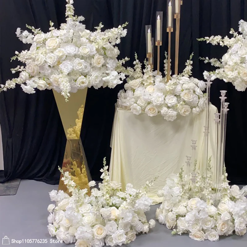Künstliche weiße Rosen-Delphinium-Blumenarrangement Hochzeitstisch-Mittelstück Blumenball Party Gangdekoration Event-Veranstaltungsort-Deko – Detail 3