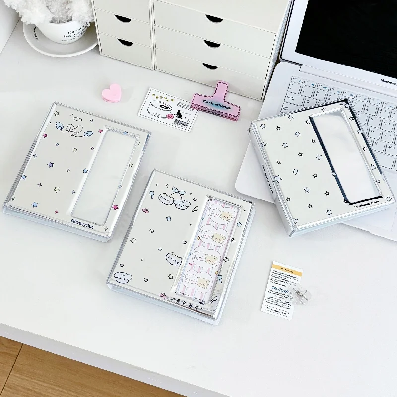 Cartoon Silver 4 Grid Idol Card Photo Booth Album For 40 Pcs 2x6 Inch Photo Strips Bookmark 20 Pcs 4x6 4R Photo Holder