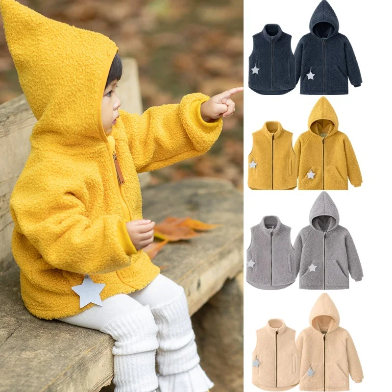 

Children's Hooded Jacket 2025 Winter New Style Blue Fashion Thickened Warm Boys Girls Cotton Coat Pure Cotton Outerwear Vest