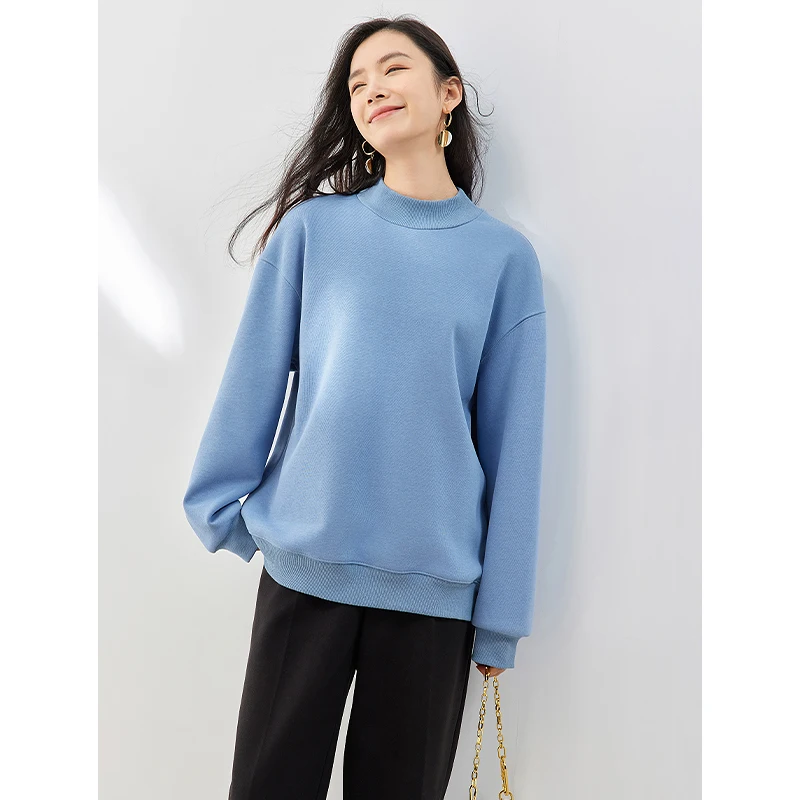 Toyouth Women Fleece Sweatshirt 2023 Winter Long Sleeve Half High Collar Loose Hoodies Casual Warm Versatile Multicolor Tops