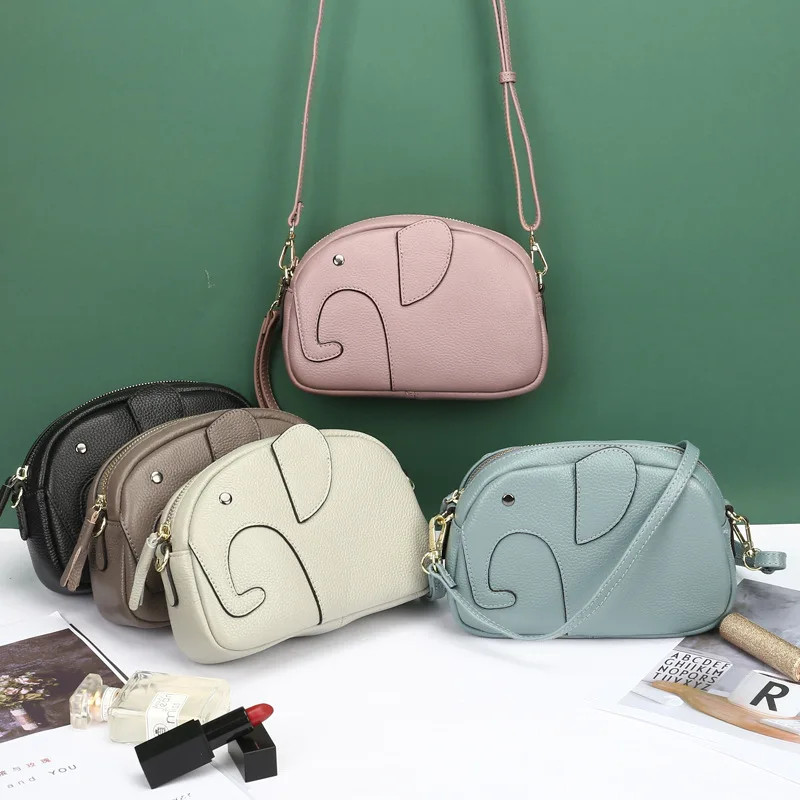 Shoulder Crossbody Clutche Bag Women's Y2k Genuine Leather Cute Creative Elephant Trendy Top Layer Cowhide Large Capacity