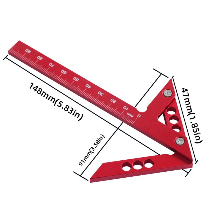 Woodworking square center guide head, 45/90 degree right angle measuring instrument, aluminum precision woodworking ruler,