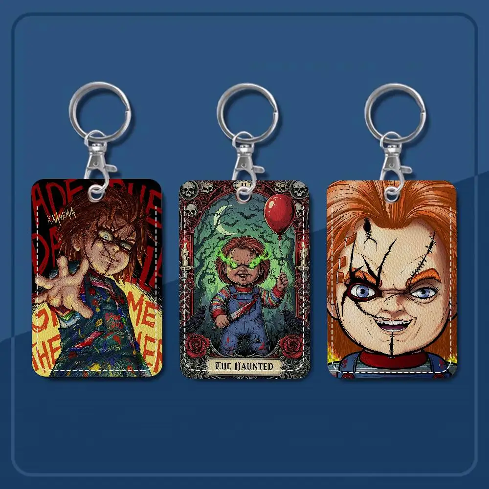 Classic Horror Movie Chucky Child's StyleAccess Card Holder with Keychain Executive Protection for Bank card,Subway, Bus Card