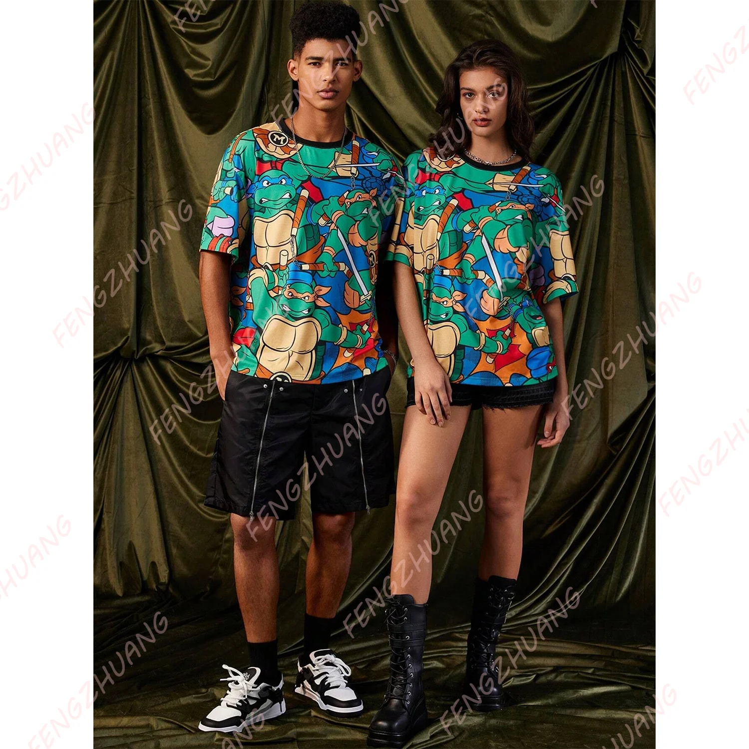 Camiseta con estampado animado para adolescentes Mutant NinJA Turtles X SHEIN, camisetas Unisex de verano, gran oferta, camisetas informales caprichosas