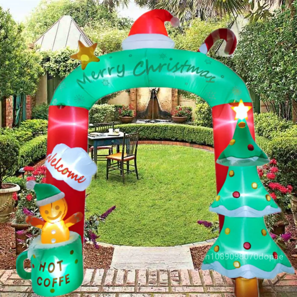 2,7 м надувная Рождественская арка и Рождественская елка и маленький имбирный человек со встроенной фотоподсветкой уличный праздничный украшение для вечеринки
