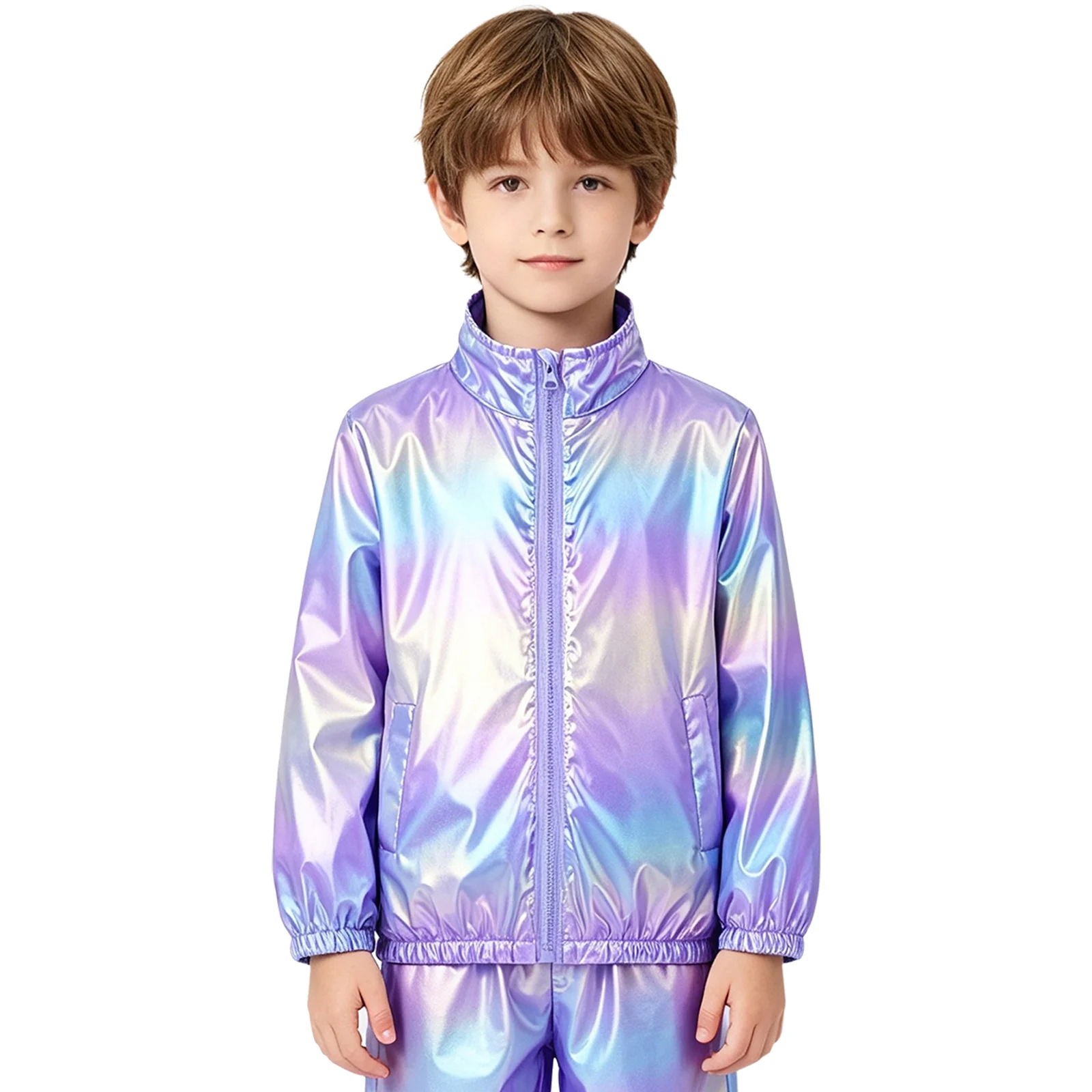 Kids Rave Birthday Party Shiny Outerwear Children Metallic Jacket for Boys Girls Sparkly Coat Festival Disco Jazz Dance Costume