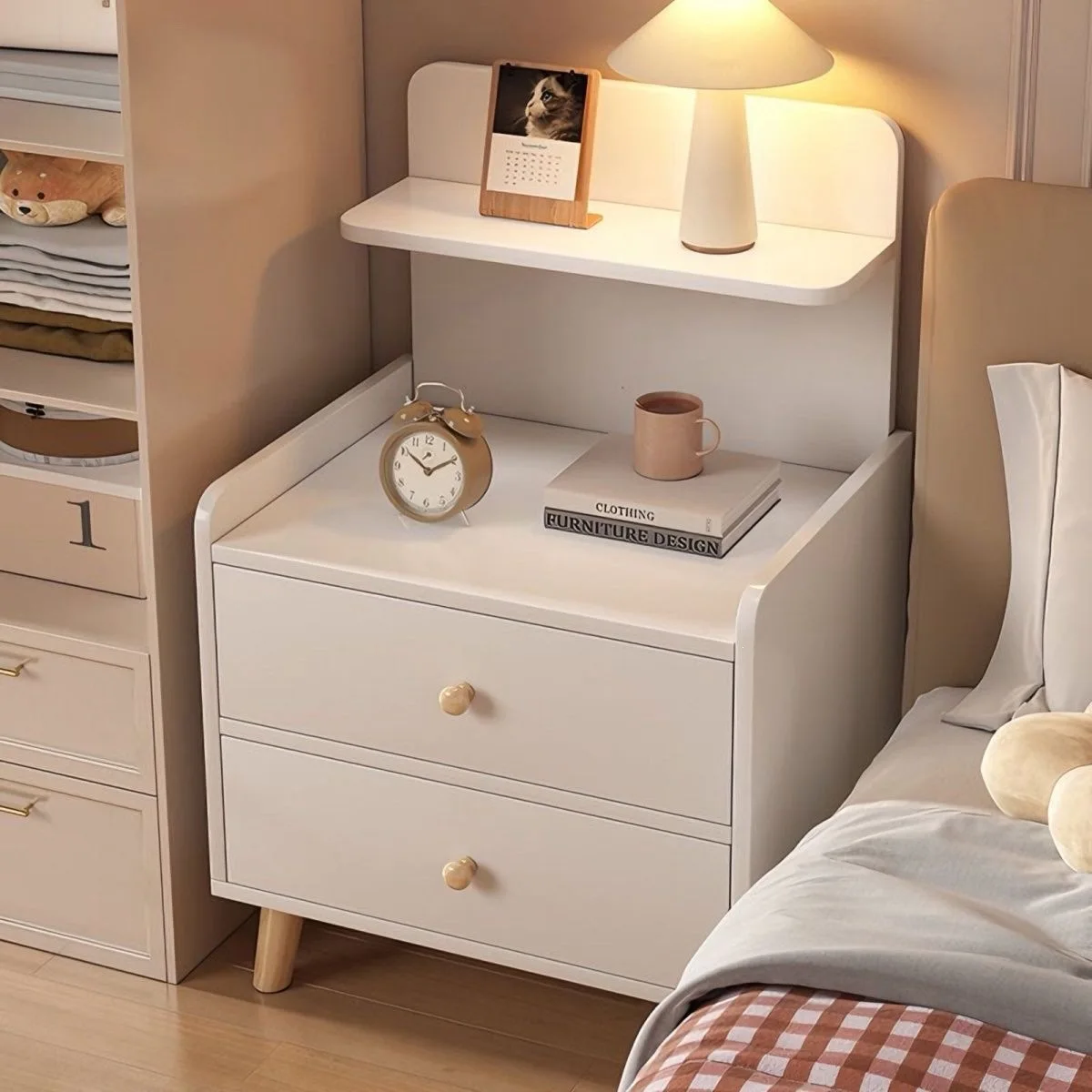 Internet Celebrity Light Luxury Premium Bedside Table Solid Wood Legs Cream Wind Bedside Table Bedroom Small Bedside Storage