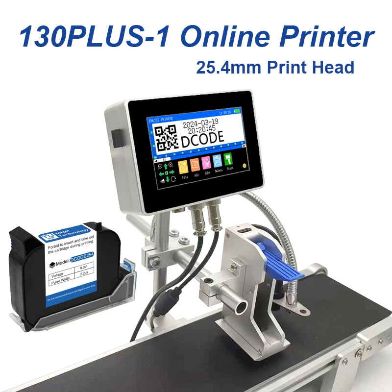 DCODE 130PLUS Industriële online inkjetprinter 12,7 / 25,4 mm mondstuk met 4,3 inch scherm QR barcode batchnummer logo datumprinter - afbeelding 1
