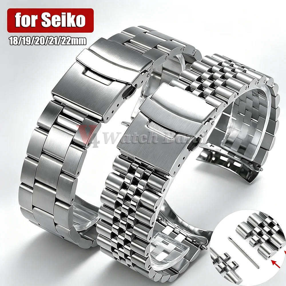 Luxuriöses Massives Edelstahl-Uhrenarmband für Seiko, Jubilee und Oyster-Armbänder 18mm 19mm 20mm 21mm 22mm Herren-Uhrenzubehör