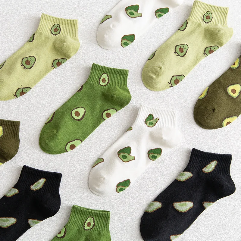 Cotton Socks Women Spring Summer Avocado Strawberry Embroidery Breathable Funny Cute Kawaii Sock Harajuku School Girl Ankle Sock