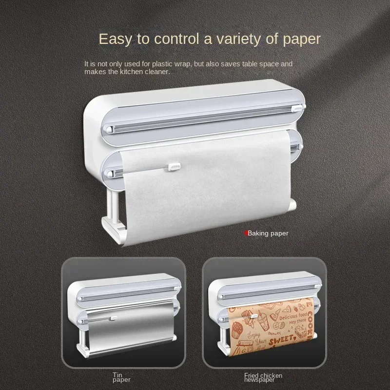 Upgrade New Plastic Wrap Cutter Household Adjustable Storage Cutting Box Kitchen Supplies Tools Double Layer Plastic Wrap Splitt