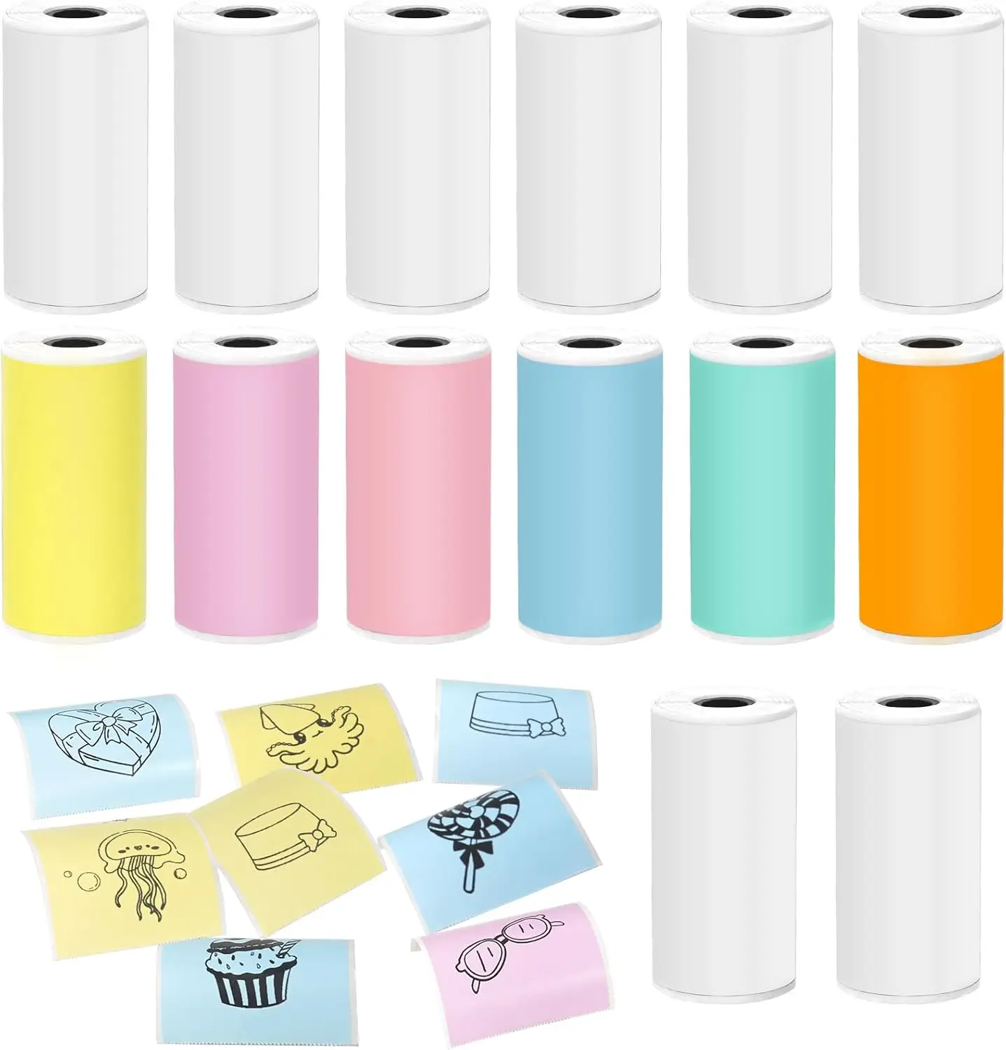 

14 Rolls Mini Thermal Printer Paper, 53mmx28mm Colorful Self-Adhesive Labels for Study Notes and Photos
