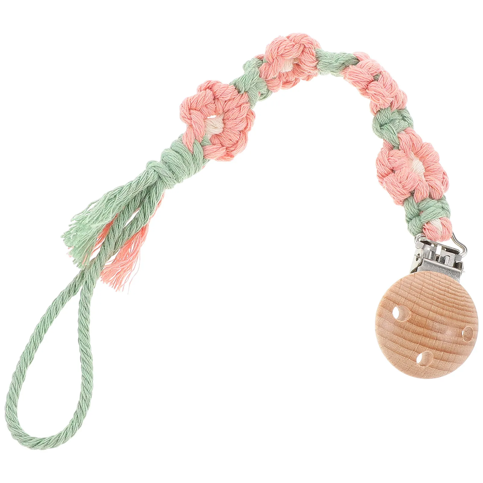 

Baby Girl Boho Pacifier Clip Floral Daisy Braided Handmade Cotton Rope Pacifier Holder Stroller Crib Antiloss Chain