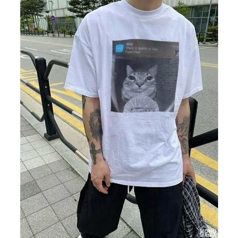 

Vintage Ring Cat Movement Parody Tee Shitpost Funny Cat Meme Design Cotton Oversized Unisex Casual Daily Wear