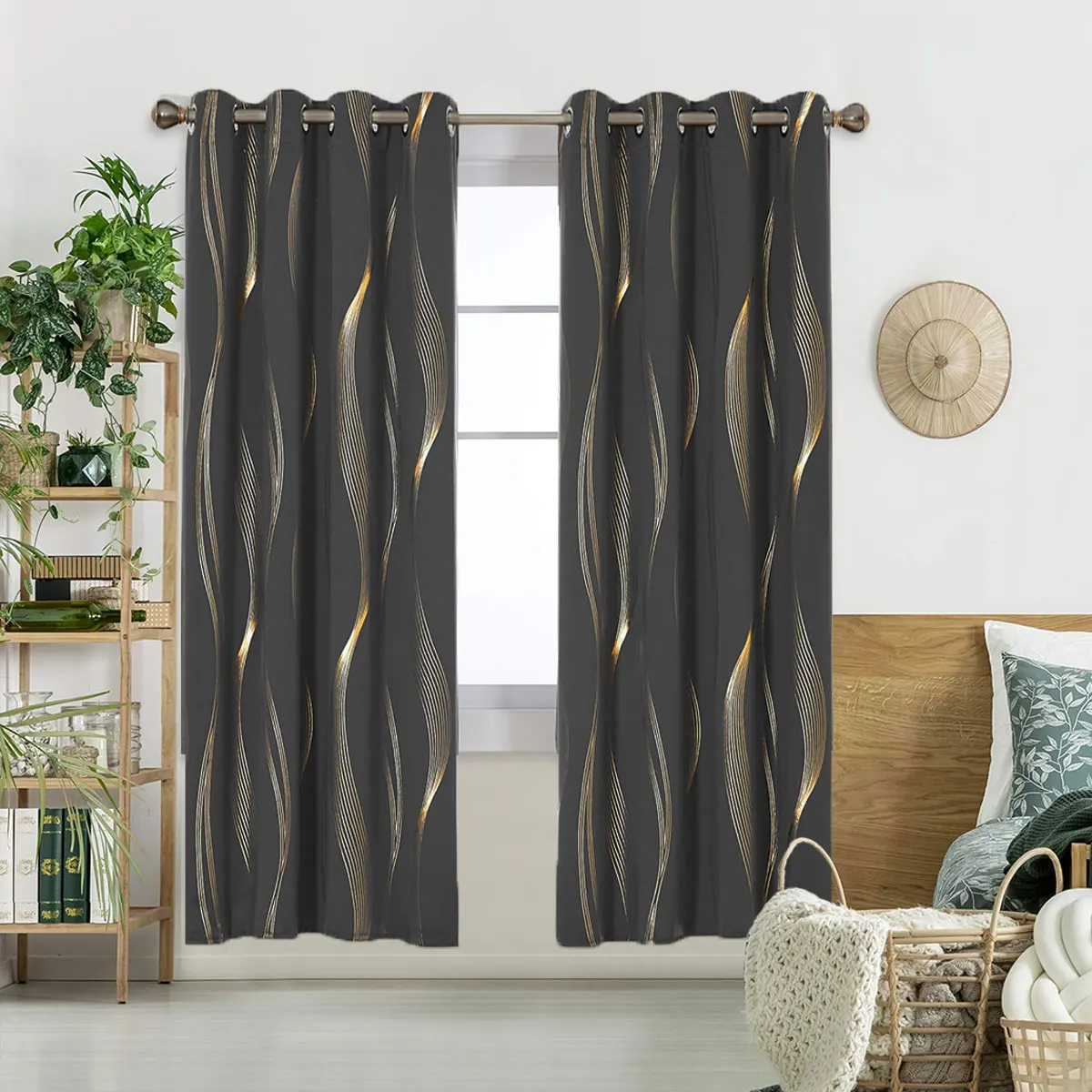 Goldene Luxus-Wellenmuster-Vorhänge, Moderne Minimalistische Lichtundurchlässige Gardinen, Dekorative Fensterbehandlungen für Schlafzimmer und Wohnzimmer