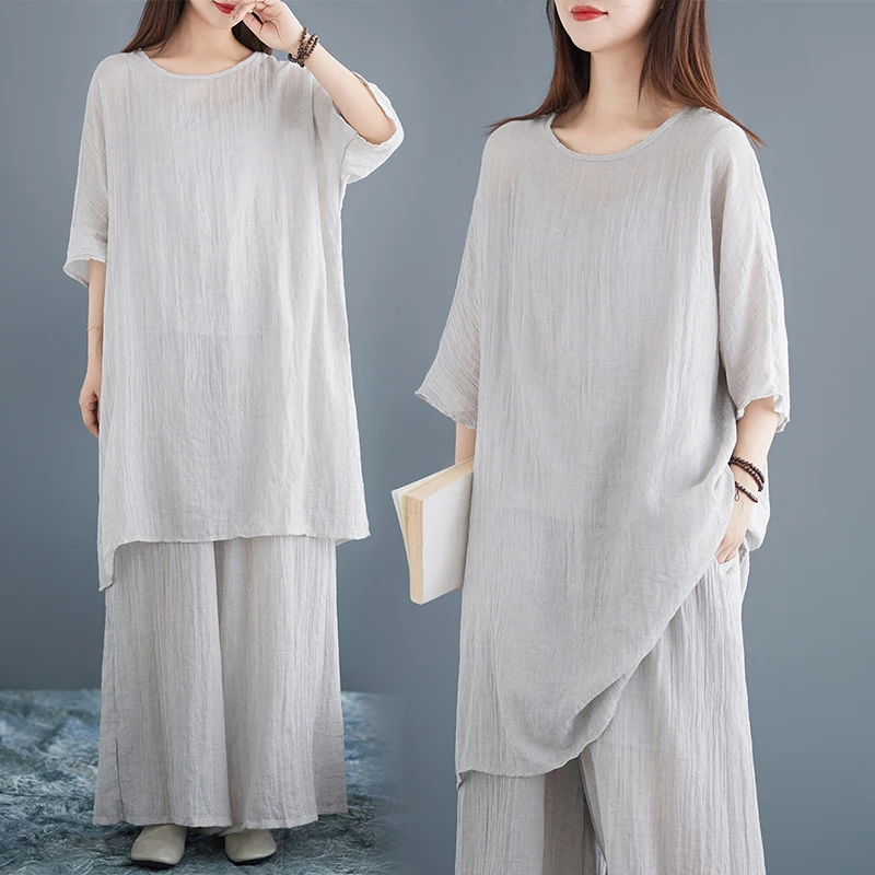 

Faionable Pure Color круглый Ne миди и широкие брюки, комплект из 3 предметов, женский весенний наряд прямого кроя для похудения