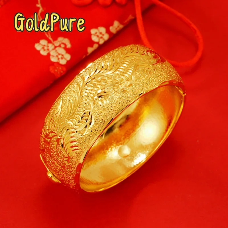 

Goldpure Bridal Wedding Celebration Dragon and Phoenix Bracelet 9999 24K Real Gold Wedding Gold Bracelet for Women Bangles