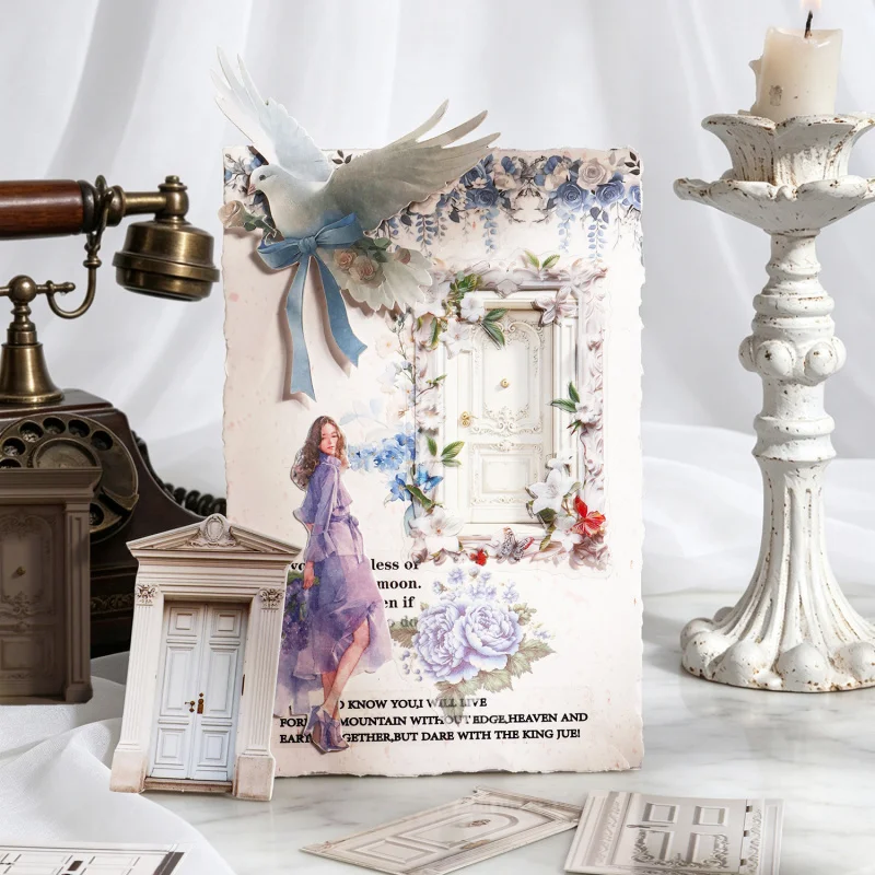 16 Sheets Vintage Door Window Scene Building Stickers Journal Scrapbooking DIY Decor Craft Supplies
