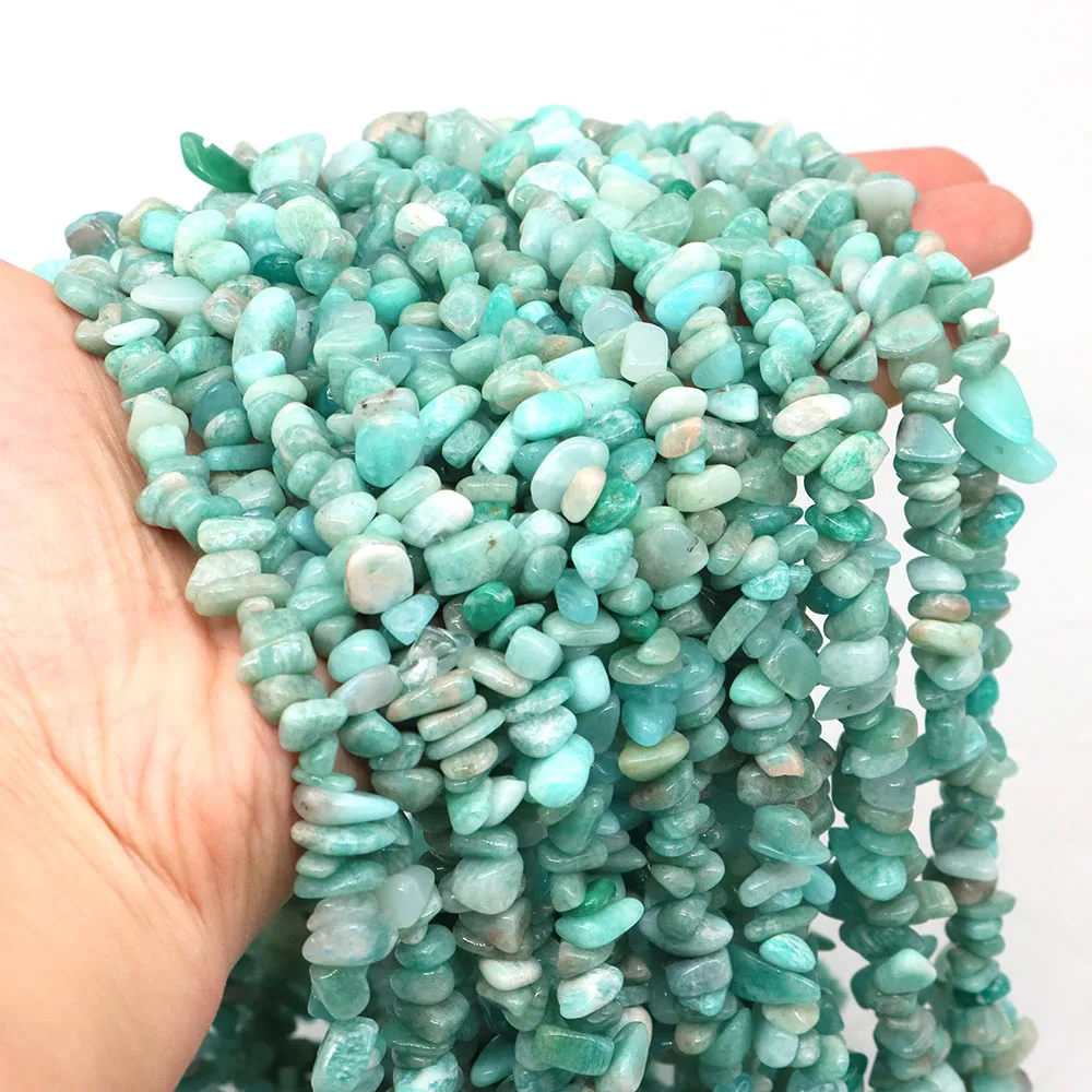 Natural Stone Amazonite Irregular Beads Healing Crystal Chip Gravel Drilled Holes Bead for Jewelry Making DIY Bracelet Necklace