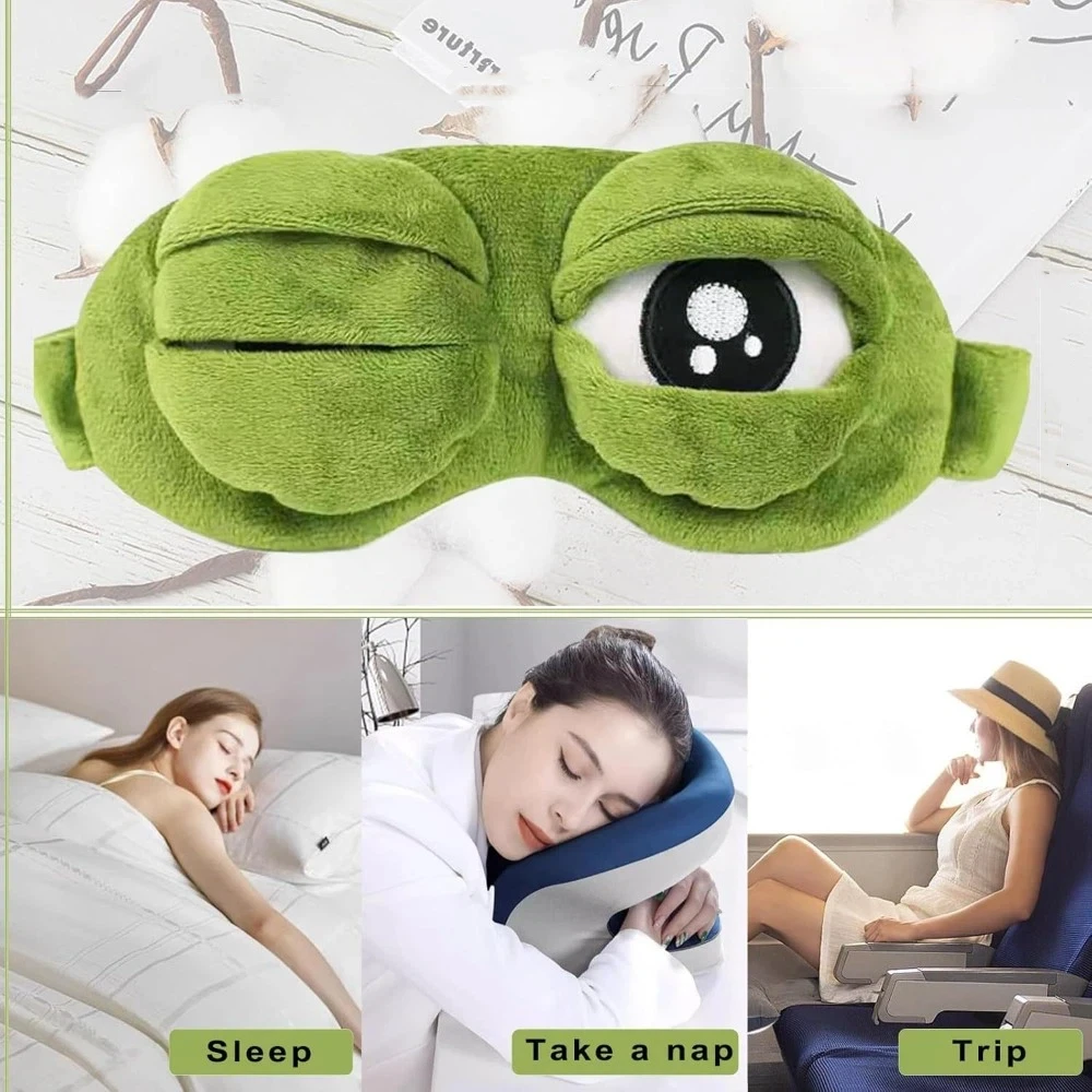 Lovely Cartoon Frog Sleep Eye Mask Green Big Eyes Skin-friendly Sleep Mask Breathable Shading Sleeping Eye Cover Dream Night