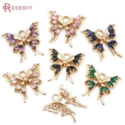 4PCS 15x15.5MM 18K Gold Color Brass Zircon Butterfly Charms Pendants Necklace Earrings Diy Jewelry Accessories