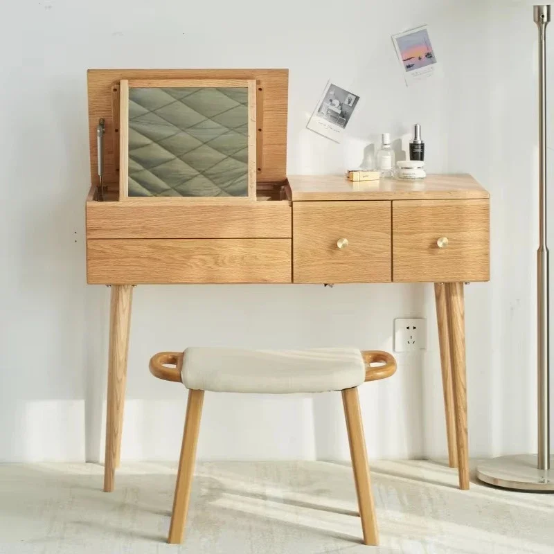 

Simple modern solid wood dressing table, flip mirror dressing table