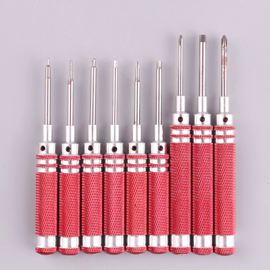 EMP Red Handle CNC Short White Steel Screwdriver Set Hexagon/Slotted/Phillips Sizes 1.5 2.0 2.5 3.0 for Electronics Repair