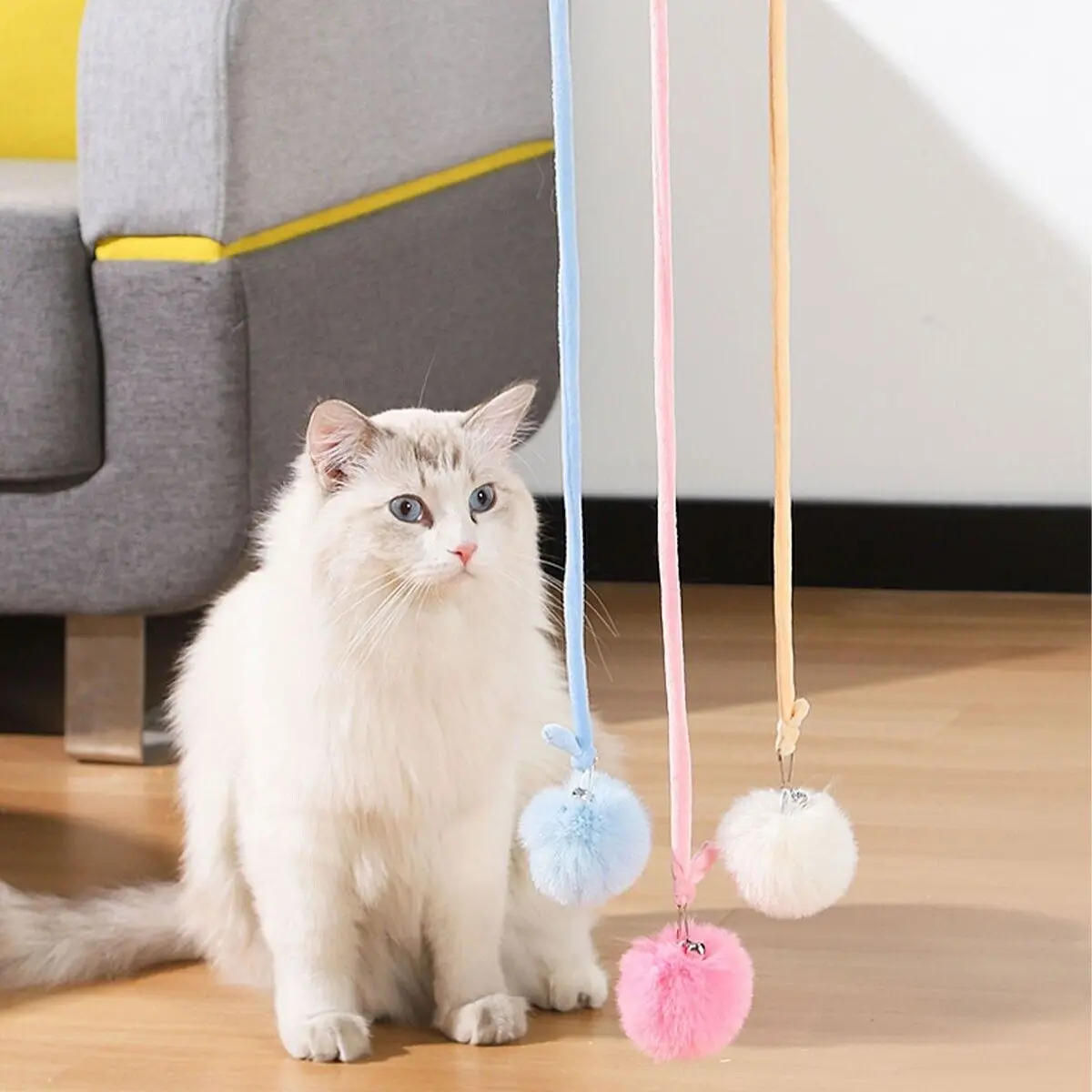 Pet Cat Spring Toy Self-Healing Plush Toy Can Be Hung And Retractable Toy Cat Toy Elastic Bite-Resistant Rabbit Fur Ball