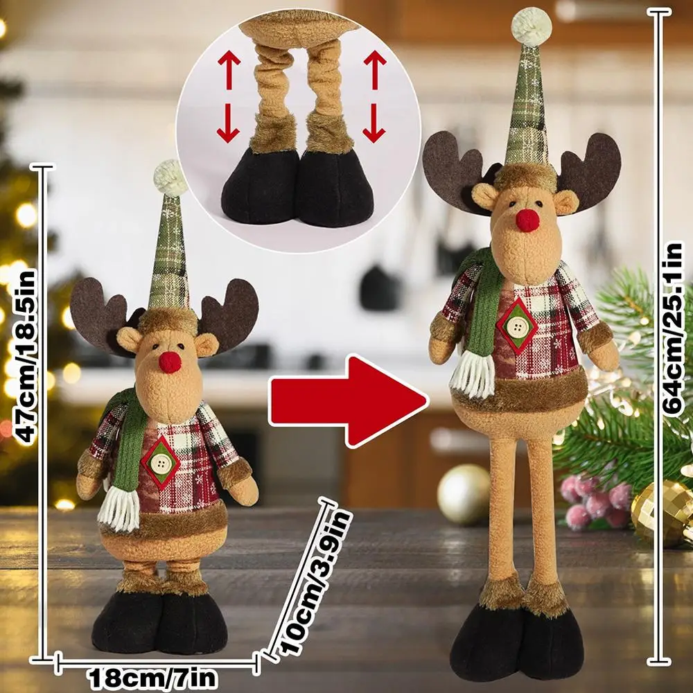Christmas Telescopic Doll Stretchable Santa Snowman Elk Figurine Plush Toy Holiday Party Home Atmosphere Decoration Ornaments